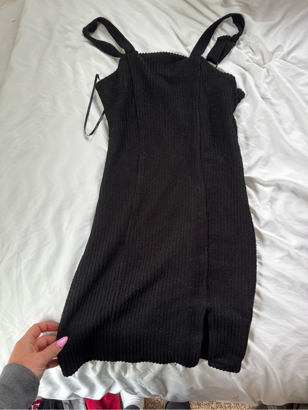 Forever 21 Black Ribbed Bodycon Dress with Front Slit